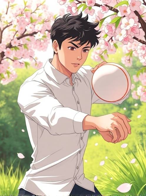 打毽球的乐趣the theme is a portrait of a kpop idol. the main body in the picture is a handsome young man with dark short curly hair. he is wearing a fine white shirt that perfectly shows his figure. his face is as delicate as dilraba dilmurat's, with an anime visual sense.(1)