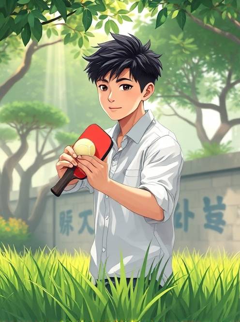 打壁网球的乐趣the theme is a portrait of a kpop idol. the main body in the picture is a handsome young man with dark short curly hair. he is wearing a fine white shirt that perfectly shows his figure. his face is as delicate as dilraba dilmurat's, with an anime visual sense.(1)