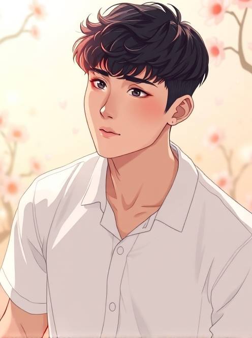 打羽毛球的乐趣the theme is a portrait of a kpop idol. the main body in the picture is a handsome young man with dark short curly hair. he is wearing a fine white shirt that perfectly shows his figure. his face is as delicate as dilraba dilmurat's, with an anime visual sense.(1)